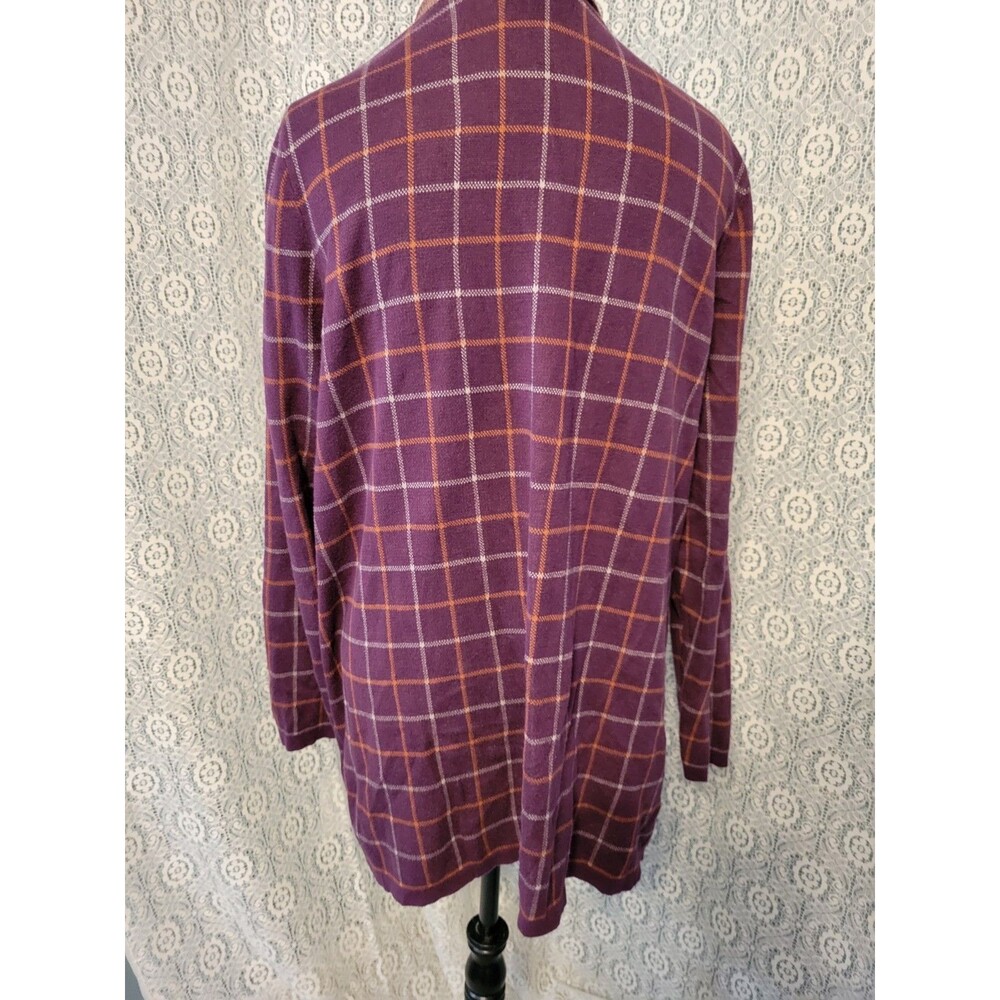 Lands' End Plus Size 2X 20W 22W Purple Burgundy Plaid 100% Cotton Open Front - Picture 3 of 11